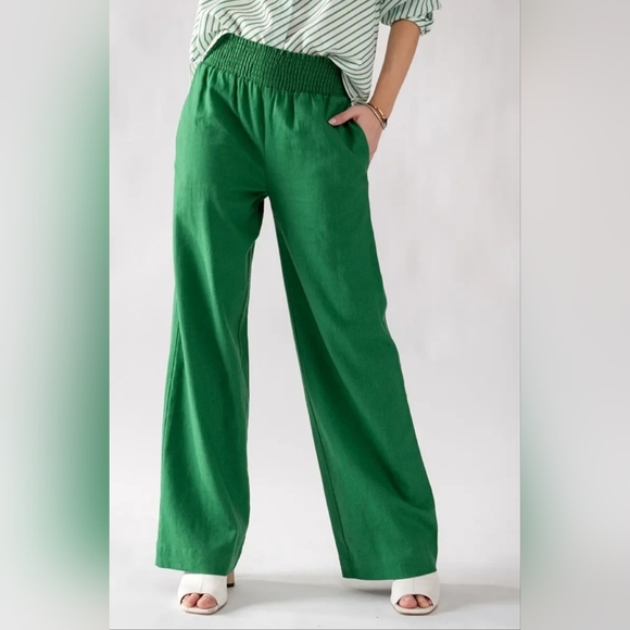 #384 SALE 🛑S,M,L Linen Pants with Smocked Waist - Picture 6 of 12